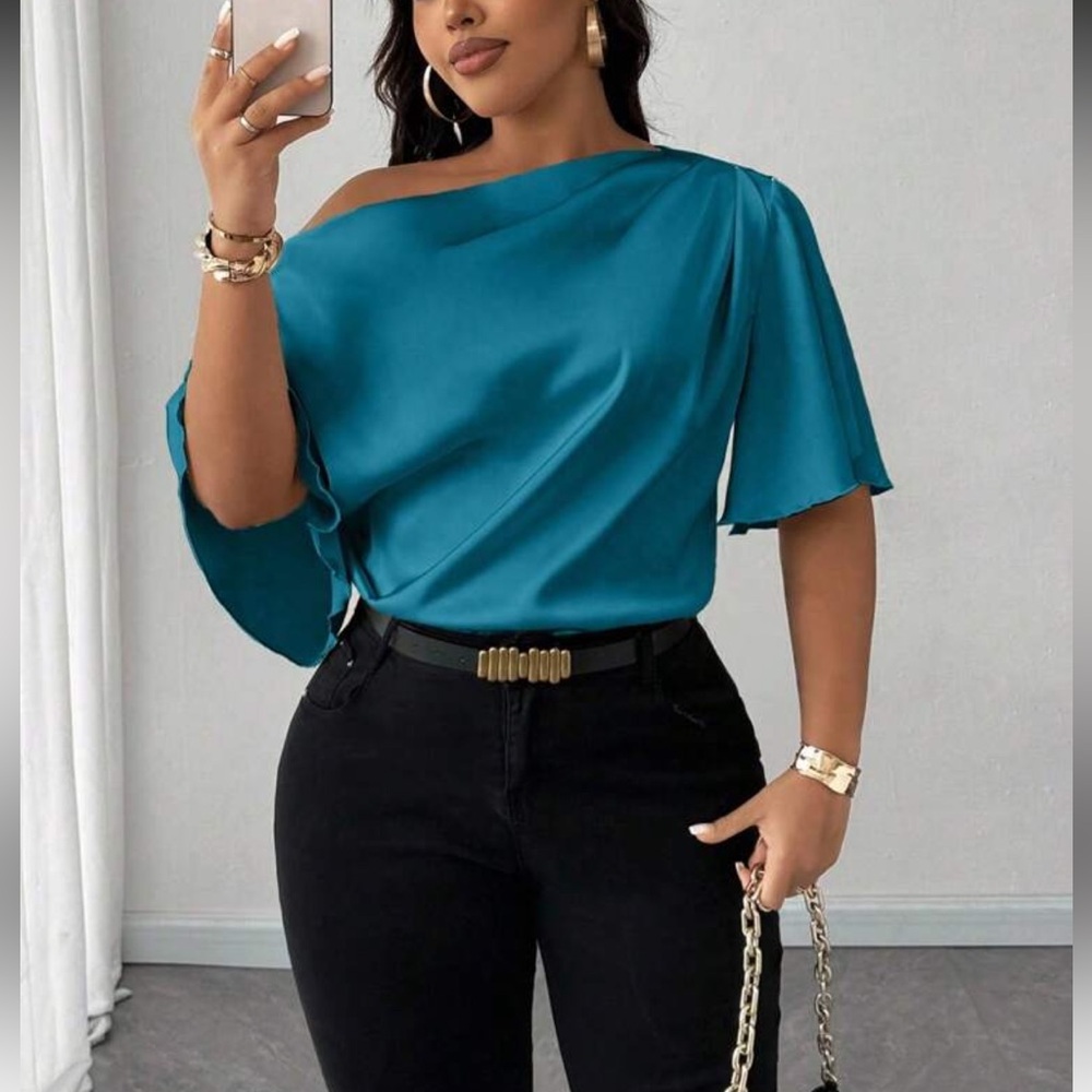 Elegant Blue Off-Shoulder Top